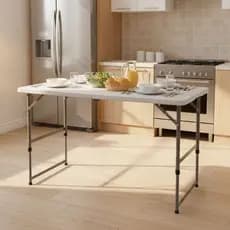Mesa Dobrável Portátil Branca 120cm Vira Maleta Com Alça Resistente