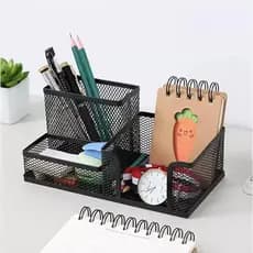 Porta Caneta Organizador De Mesa Escritório Metal Aramado C/ Divisórias Multiuso