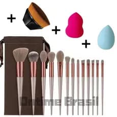 Kit Com 13 Pinceis + 2 Esponjas + 1 Pincel BB Cores Aleatório