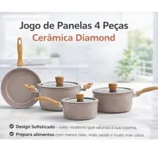 Jogo de Panelas 4 Peças Cerâmica Diamond Indução Gás Antiaderente Inmetro