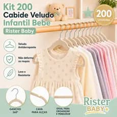 Kit 200 Cabide Bebê Veludo Antideslizante Infantil Rister Baby