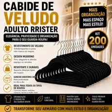 Kit 200 Cabides Veludo RRister Adulto Slim Antideslizante Ultra Fino Não Marca Roupas Economiza Espaço