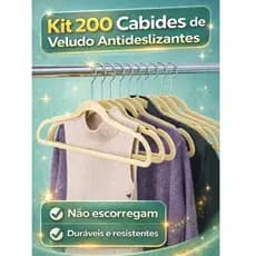 Kit 200 Cabide Veludo Adulto RRister Slim Antideslizante Ultra Fino