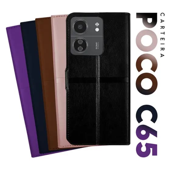Capa Case Capinha Carteira Flip Cover Couro Sintético PRETA Para Xiaomi Poco C65 tela 6.74 Cell in Power25