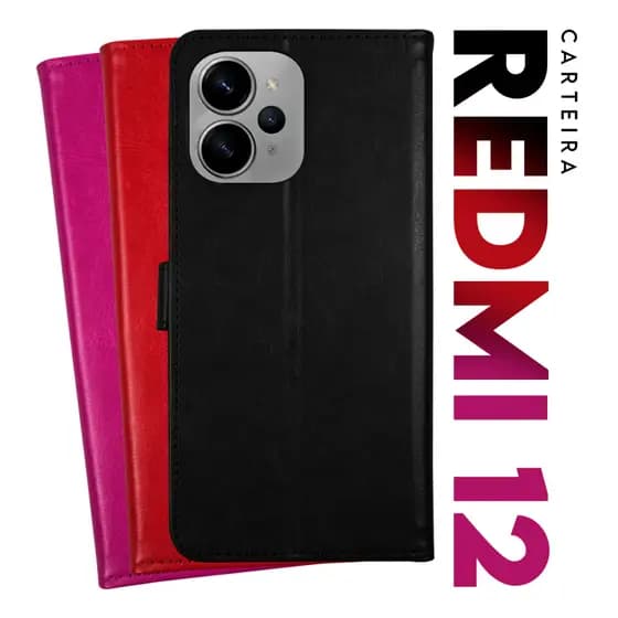 Capa Case Capinha Carteira Flip Cover Couro Sintético PRETA Para Xiaomi Redmi 12 4g 5g tela 6.79 Cell in Power25