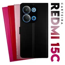 Capa Case Capinha Carteira Flip Cover Couro Sintético PRETA Xiaomi Redmi 15c tela 6.9 pol Cell in Power25