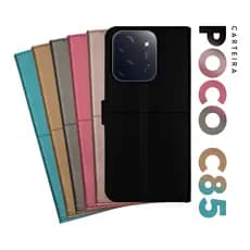 Capa Case Capinha Carteira Flip Cover Couro Sintético PRETA Xiaomi Poco C85 tela 6.9 pol Cell in Power25
