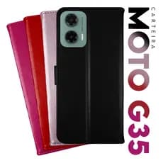 Capa Case Capinha Carteira Flip Cover Couro Sintético PRETA Para Motorola Moto G35 5g XT2433 tela 6.72  Cell in Power25