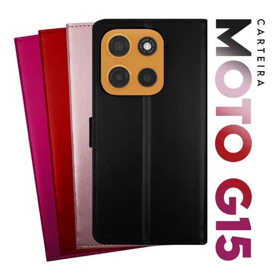 Capa Case Capinha Carteira Flip Cover Couro Sintético PRETA Para Motorola Moto G15 Xt2521 tela 6.72 Pol