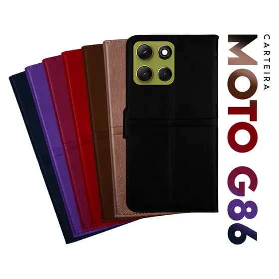 Capa Case Capinha Carteira Flip Cover Couro Sintético PRETA Motorola Moto G86 5g Xt2527 tela 6.67 Pol Cell in Power25