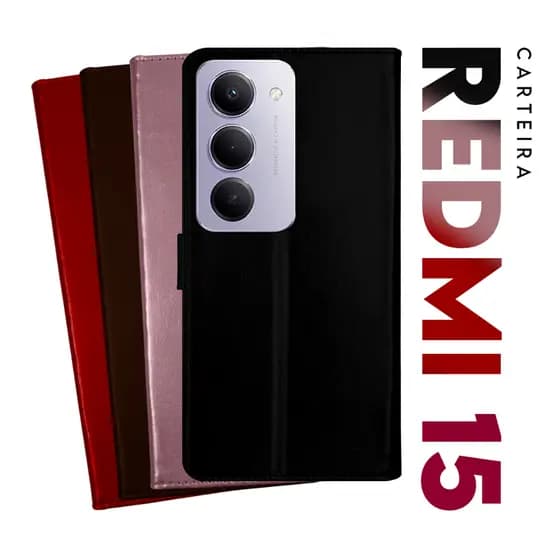 Capa Case Capinha Carteira Flip Cover Couro Sintético PRETA Xiaomi Redmi 15 4g 5g tela 6.9 pol. Cell in Power25