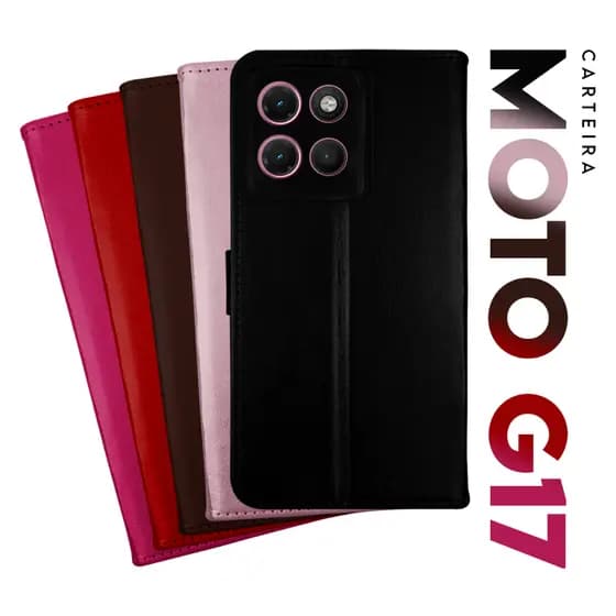 Capa Capinha Case Flip Carteira Couro Sintético PRETA Motorola Moto G17 xt2623 tela 6.72 pol Cell in Power25