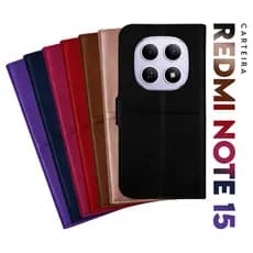 Capa Case Capinha Carteira Flip Cover Couro Sintético PRETA Para Novo Xiaomi Redmi Note 15 tela 6.77 Cell in Power25