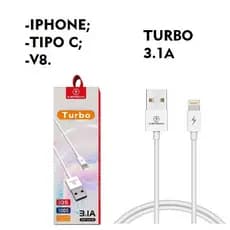 Cabo Carregador Turbo V8, Type-C, iPhone Lightning 3.1A Rápido Micro Usb 1 Metro Original Kapbom Atacado