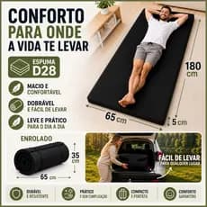 COLCHONETE CAMPING SOLTEIRO 5X65X180cm DOBRAVEL PORTATIL ESPUMA D25 DE MEMORIA PARA BARRACA VIAGEM FACILM TRANSPORTE