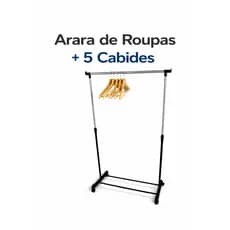 Kit Cabideiro Arara De Roupas Organizador 150cm + 5 Cabide De Madeira Marfim Premium Para Roupas