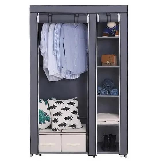 Armario Portatil Cabideiro Organizador Multiuso Closet Quarto Casa Praia Guarda Roupa Cinza