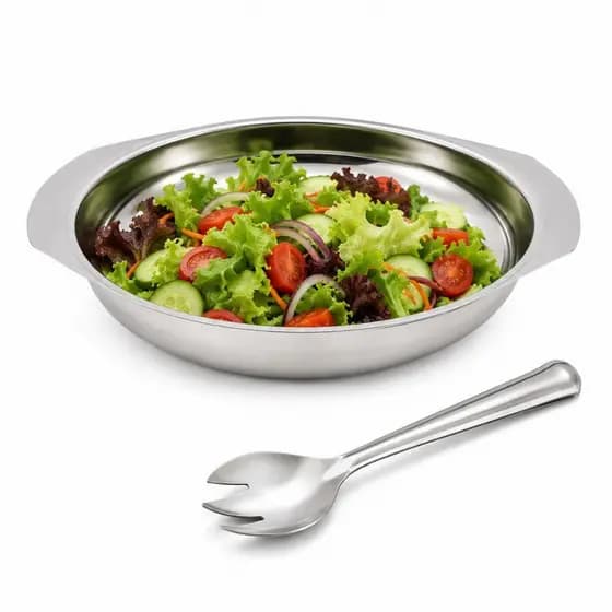 CONJUNTO SALADA INOX 2 PECAS SALADEIRA CUMBUCA BOWL PEGADOR MESA POSTA KIT SERVIR ALIMENTOS UTENSILIO COZINHA MULTIUSO