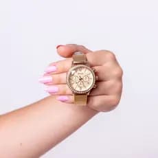 Relógio feminino ponteiro dourado strass brilho original pulseira regulável