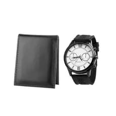kIt carteira masculina slim porta cartão + relogio ponteiro