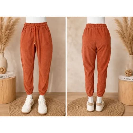 Calça Jogger Feminina Caramelo Cintura Elástica com Bolsos Sideway Tam G
