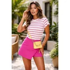 Blusa Basica Feminina T Shirt Listra Fina Manga Japonesa