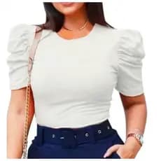 Blusa Canelada Manga Princesa Moda Casual