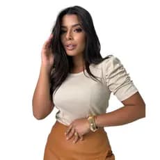 Blusa T shirt Feminina Tecido Ribana Manga Princesa
