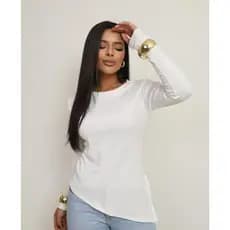 Blusa Assimetrica em Ribana Feminina Manga Longa