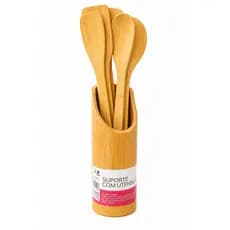 Conjunto Kit 5 Utensílios de Madeira Bambu Espátula Colher Ecológico Cozinha Culinária