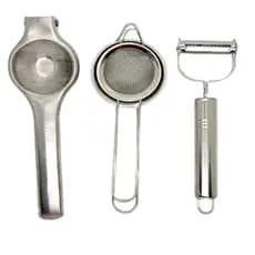 Kit Cozinha Inox Espremedor Descascador E Peneira Inox