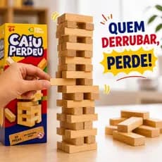 Jogo Caiu Perdeu Madeira Infantil Educativo 39 Peças Brinquedo Pedagógico Equilíbrio Coordenação Motora