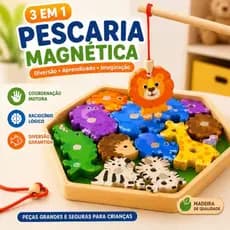 Pescaria Magnética Infantil 3 em 1 Montessori Madeira | Alinhavo e Encaixe Educativo Coordenação Motora