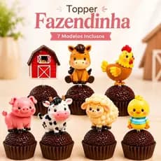 50 Tags Toppers p/ Docinhos Brigadeiro  Fazendinha em 3D