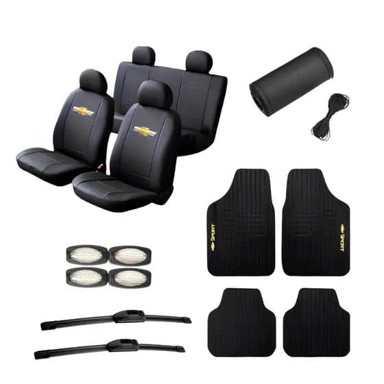 Kit Capa Couro Banco Carro Tapete Volante Palheta Chevrolet Celta Classic Costa Prisma Meriva