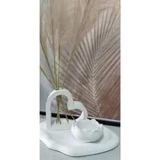 Kit decorativo vaso coração + castiçal flor + bandeja nuvem orgânica para casa sala quarto escritório