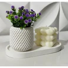 Kit 3 peças, bandeja + vaso + vela aromatizada decoração casa, sala, quarto, escritório, presente