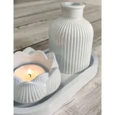Kit 3 peças bandeja, vaso e aparador castiçal flor vela.- em gesso