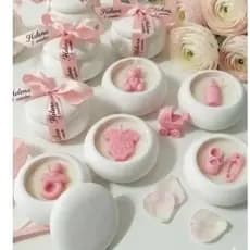 10/30 velas COM FITA PERSONALIZADA artesanal aromáticas em gesso para lembrancinha chá de bebê / aniversário