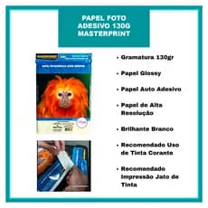 Papel Fotográfico Adesivo Brilhante Glossy 130g tamanho A4 MASTERPRINT - 200 Folhas
