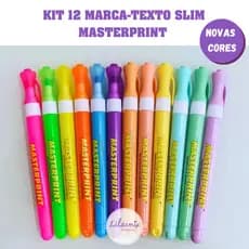 Kit 12 Marca-texto Slim Masterprint (6 Neon + 6 pastel) Estudo Escritório Universitário Escolar Vibrante