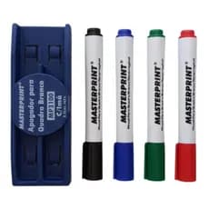kit 4 Pinceis Lousa Caneta Quadro Branco Recarregáveis Com 4 Cores + Apagador Imã Quadro Branco Masterprint