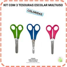 Kit Tesouras Escolares Coloridas Sem Ponta 13cm Masterprint