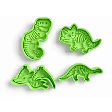 🦖 KIT CORTADORES DE BISCOITO DINOSSAUROS FÓSSEIS 3D – 4 MODELOS