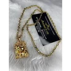kit cordão cadeado  + Pulseira 6mm/70cm com fecho especial BANHADO A OURO  Corrente Masculino com Pingente de Aço moeda.
