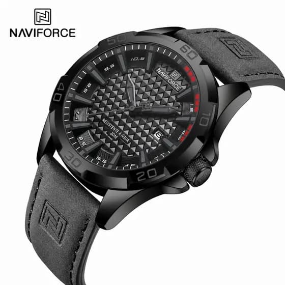 Relógio Militar Naviforce NF8023 Original | Couro PU, Resistente à Água, Vidro Mineral Endurecido (alta resistência)