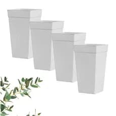 KIT Vaso Grande Rattan Quadrado 28 L Flores Plantas - 4 pçs Branco