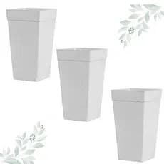 Kit 3 Vasos Grande Quadrado Rattan Para Flores e Plantas 10 Litros - Branco
