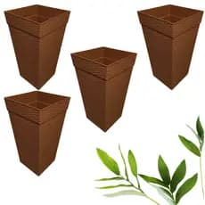 Kit 4 Vaso Quadrado Rattan Para Flores e Plantas - 10 Litros Marron