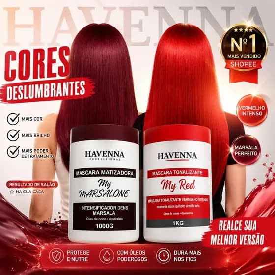 Kit contendo 1 Mascara Matizadora Para Cabelos Marsala Marsalone 1kg e 1 Mascara Matizadora Para Cabelos Vermelhos 1kg